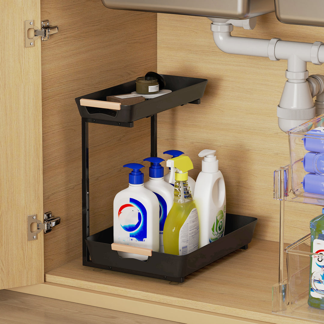 Køkkenreol, højdejusterbar stående reol med 2 kurve, kaffebar 40 x 30 x 33,5-42 cm