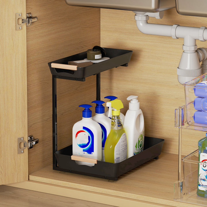 Køkkenreol, højdejusterbar stående reol med 2 kurve, kaffebar 40 x 30 x 33,5-42 cm