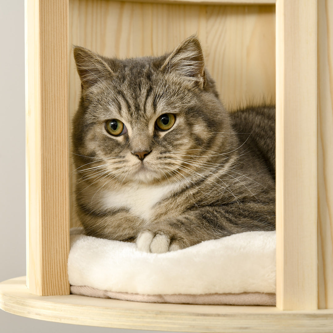 Kradsetræ 122 cm højt trækattetårn med tre niveauer, sisalstolper, platform, kradsetræ i flere niveauer, klatretræ til katte under 4,5 kg, naturlig + creme