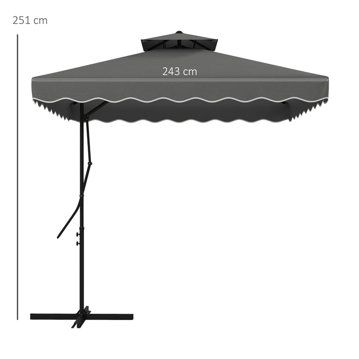 Haveparasol, fritstående parasol, dekorativ kant, ventileret tag, metalramme, 2,4x2,4x2,6m, mørkegrå