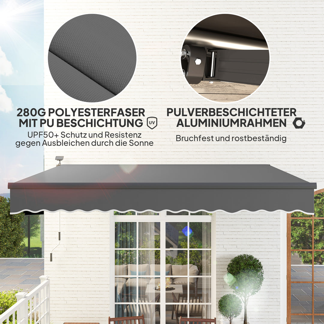 Klemmemarkise med håndsving solcellelampe leddelt armmarkise markise solbeskyttelse uv 50+ 400 cm bred grå