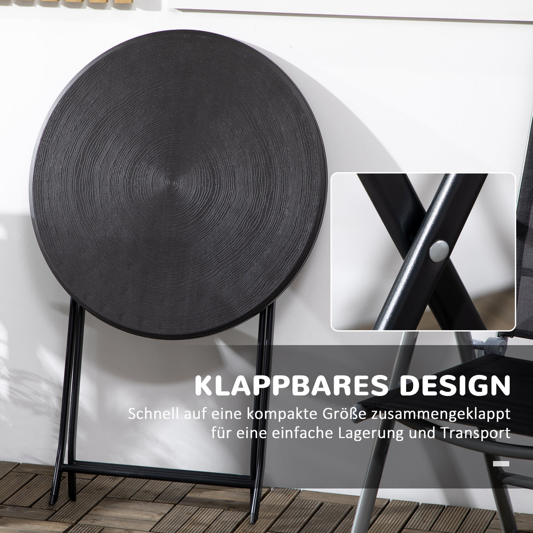 Havebord, rundt, foldbart, til 2 personer, trælook, stål+plast, mørkegrå, 60 x 60 x 73 cm