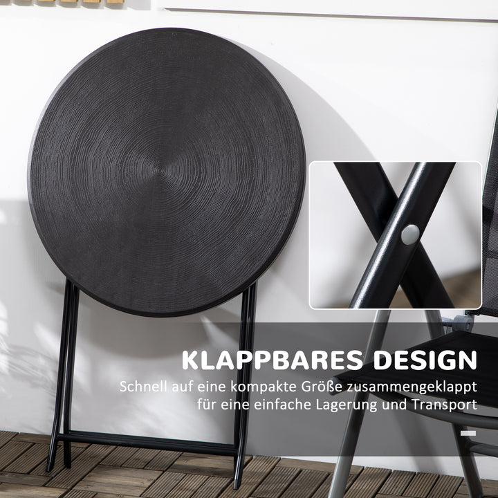 Havebord, rundt, foldbart, til 2 personer, trælook, stål+plast, mørkegrå, 60 x 60 x 73 cm