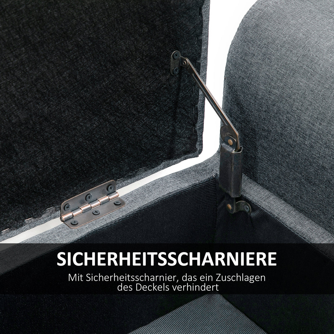 Opbevaringsbænk, polstret bænk, belastningskapacitet op til 130 kg, hørlook, gummitræ, 116 x 44 x 58 cm, lysegrå