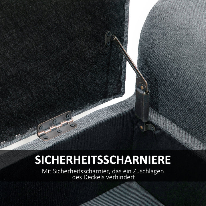 Opbevaringsbænk, polstret bænk, belastningskapacitet op til 130 kg, hørlook, gummitræ, 116 x 44 x 58 cm, lysegrå