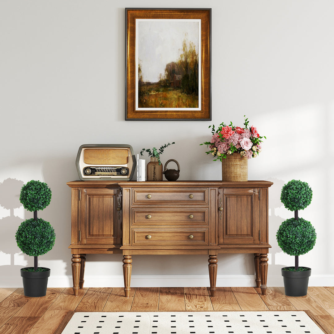 Sæt med 2 kunstige planter, kunstige planter i kugledesign, kunstigt træ i cementpotte, plastikplante, grøn+sort