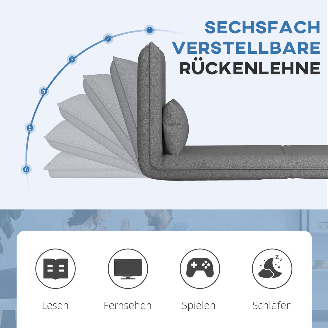 Gulvstol, 3-i-1 design, justerbar gulvstol, chaiselong til stue, soveværelse, gæsteværelse, kontor, grå