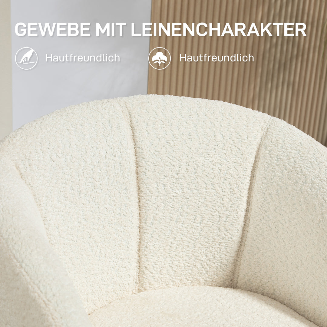 Lænestol, polstret stol med komfortabel sædeskal, drejelig, hyggeligt betræk, op til 120 kg, cremehvid