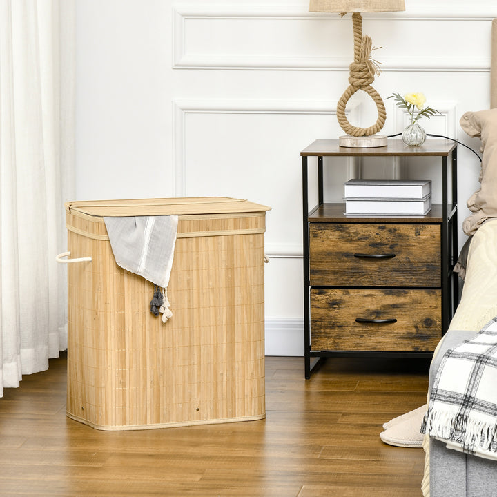 Sammenklappelig bambus vasketøjskurv, praktisk 90 l vasketøjsspand med aftagelig indvendig pose og låg