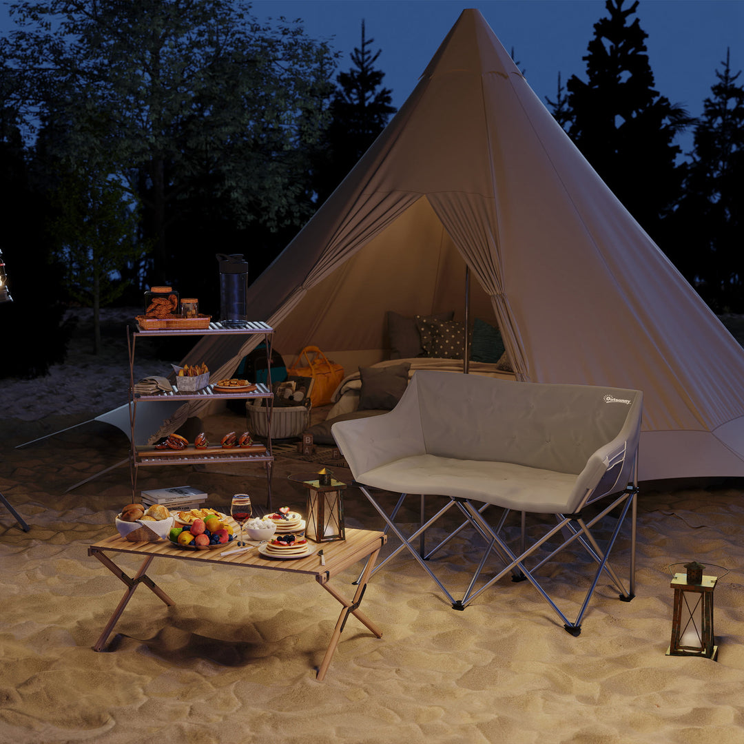 Klapstol 2-personers foldbar campingstol med armlæn sidelomme op til 240 kg lasteevne grå