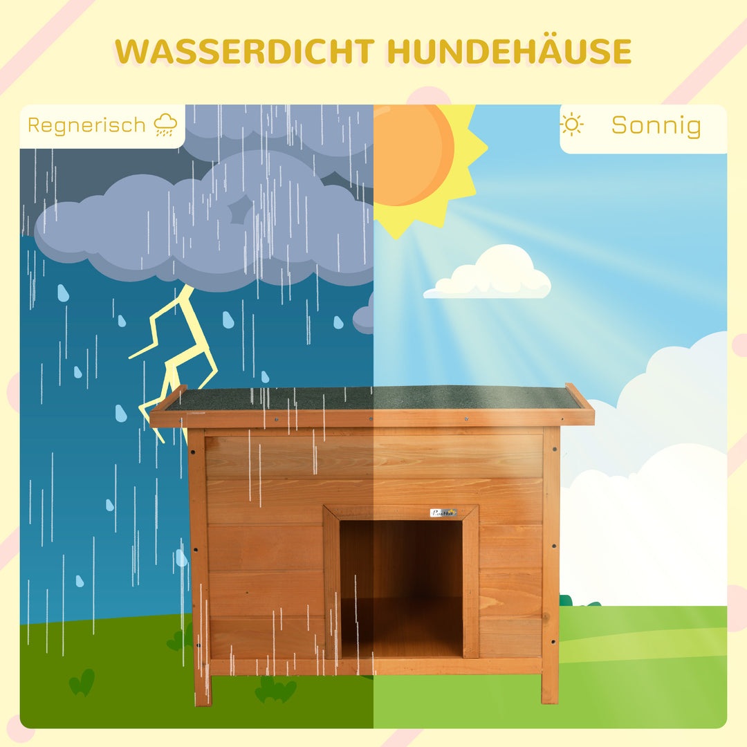 Udendørs hundehus, træhundehus med hængslet asfalttag, vandtæt hundehule med hævet gulv, hus til små hunde, gul, 82 x 58 x 58 cm