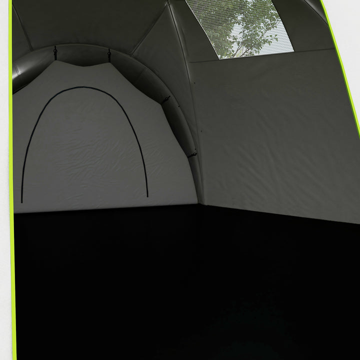 Campingtelt til 6-9 personer, 4 værelser, markise, vandtæt, 615 x 615 x 225 cm, grøn