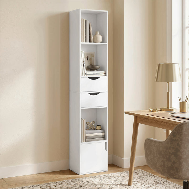 Bogreol med 2 skuffer, smal, til kontor, 30x24x158cm hvid
