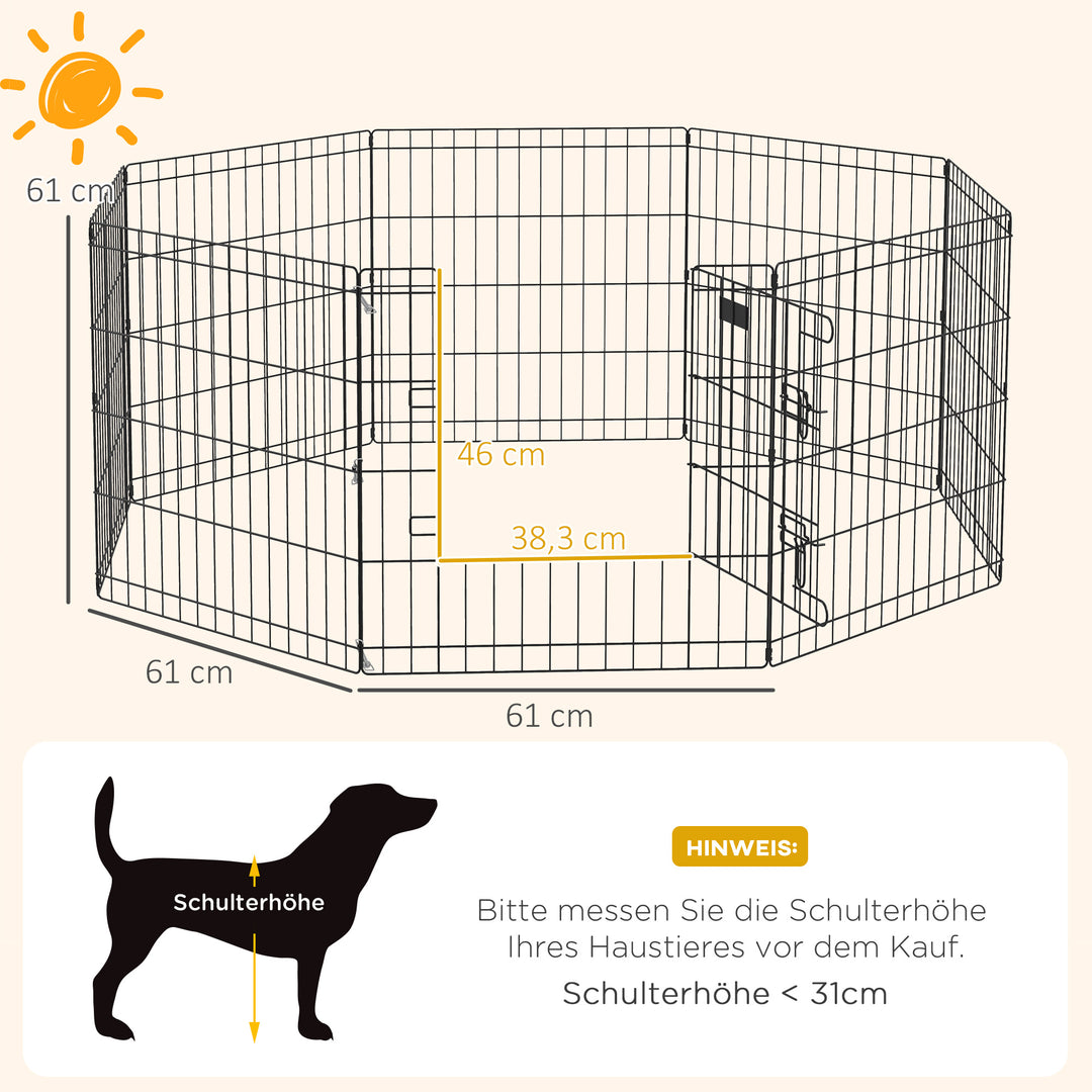 Kæledyrskravlegård, legegård til hvalpe og små hunde, med dør, egnet til indendørs og udendørs brug, 61 cm, sort