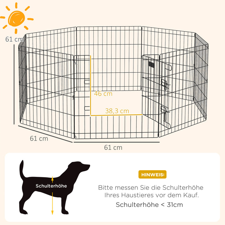 Kæledyrskravlegård, legegård til hvalpe og små hunde, med dør, egnet til indendørs og udendørs brug, 61 cm, sort
