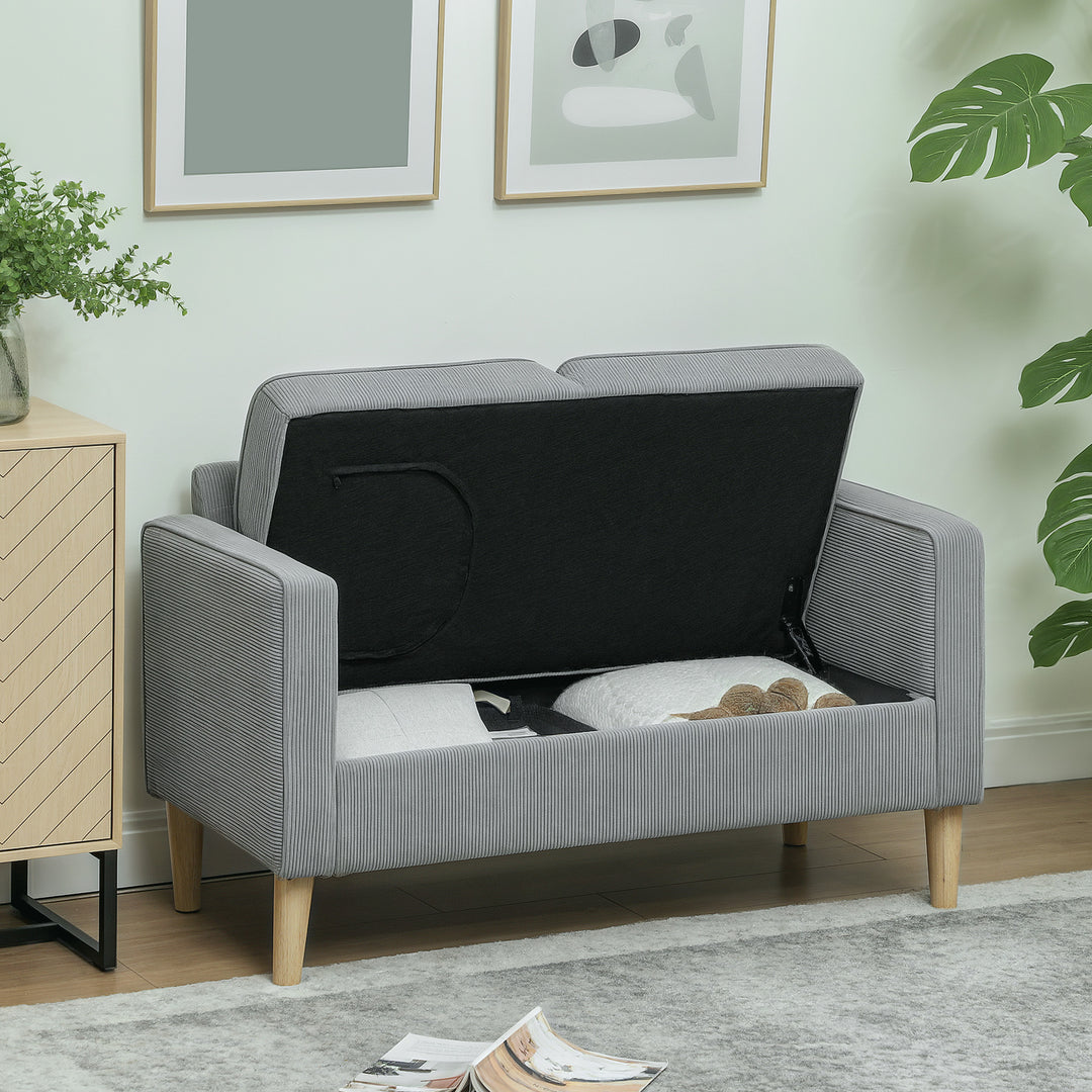 To-personers sofa med opbevaringsplads og massive træben, til stue, soveværelse, 117 x 63 x 79 cm, lysegrå