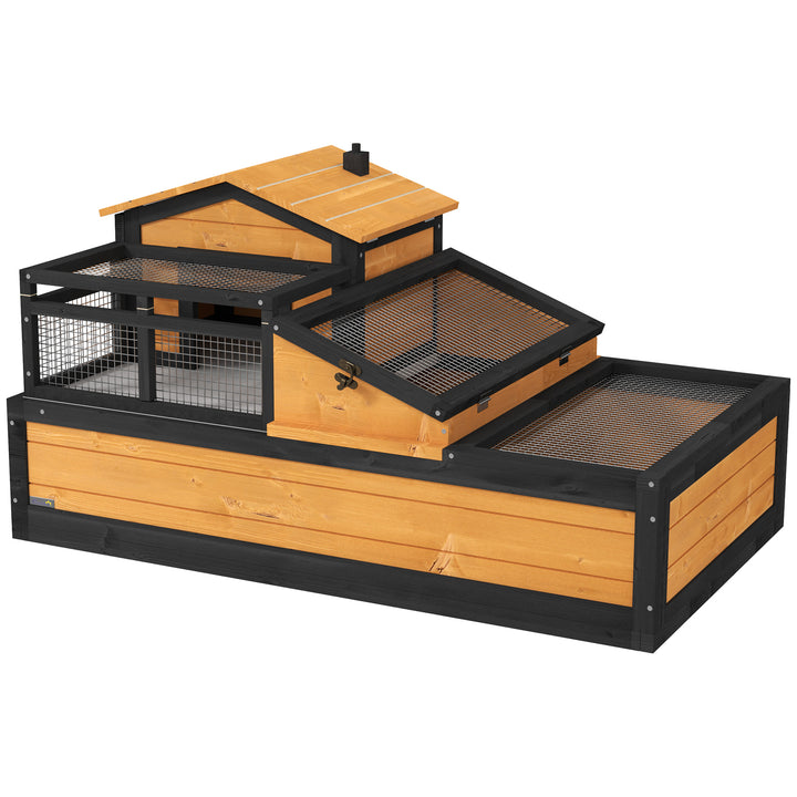 2-Etagers tudsehus til indendørs/udendørs brug med skuffe, grantræ, gul