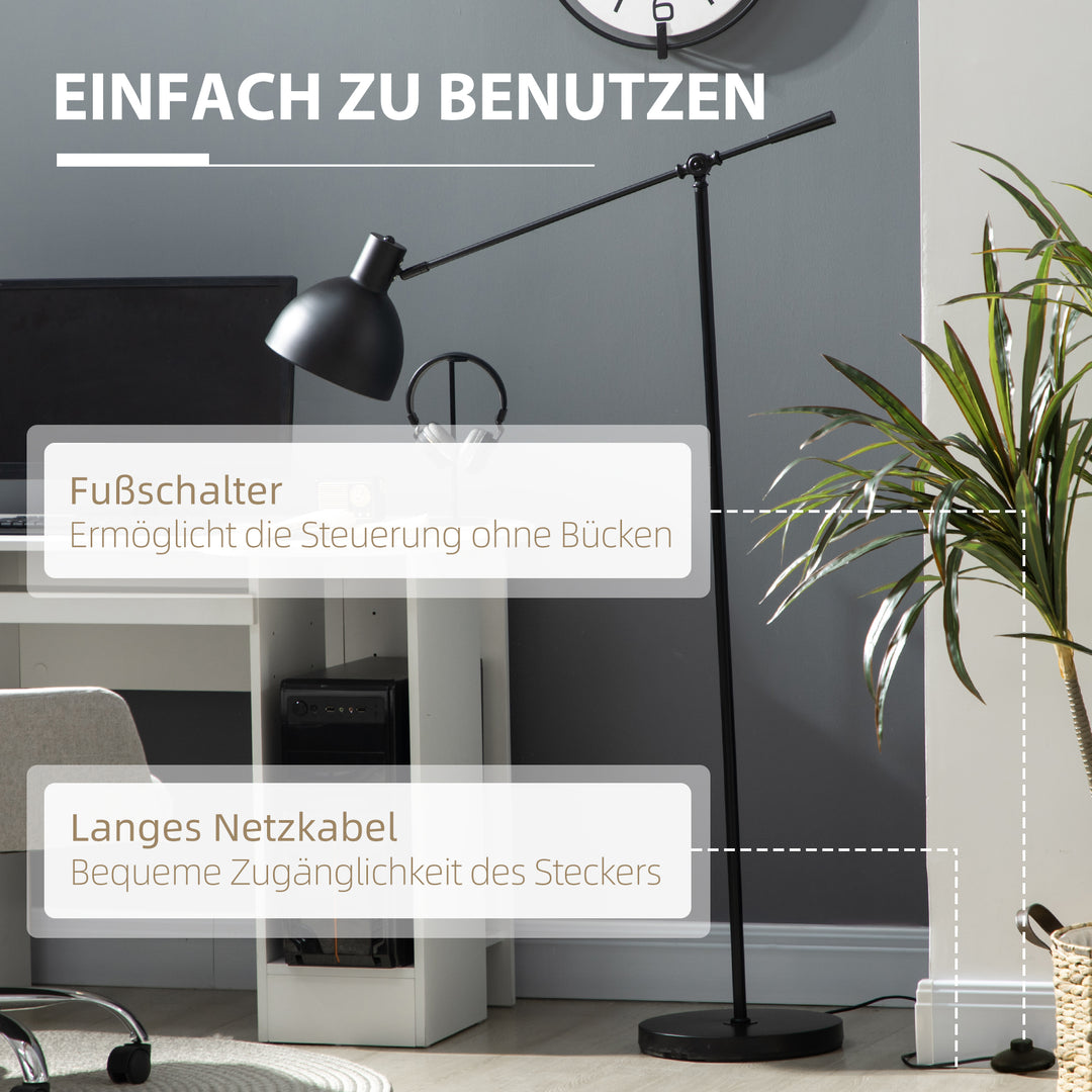 Industriel gulvlampe, højdejusterbar, med gulvkontakt; 30 m x 30 cm x 131 cm, sort