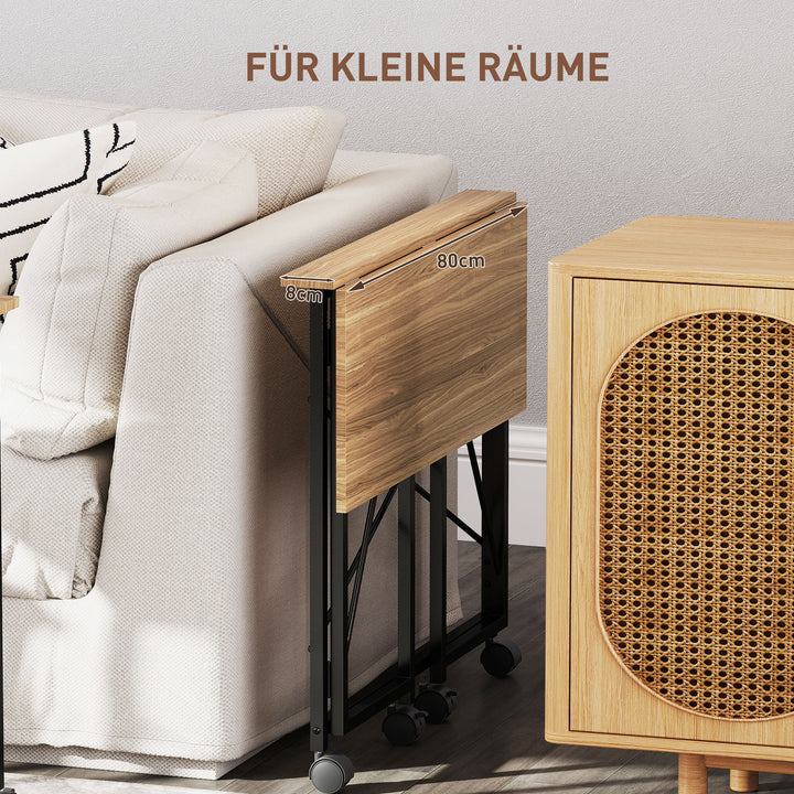 Klapbord med hjul, pladsbesparende, stål, mdf, eg