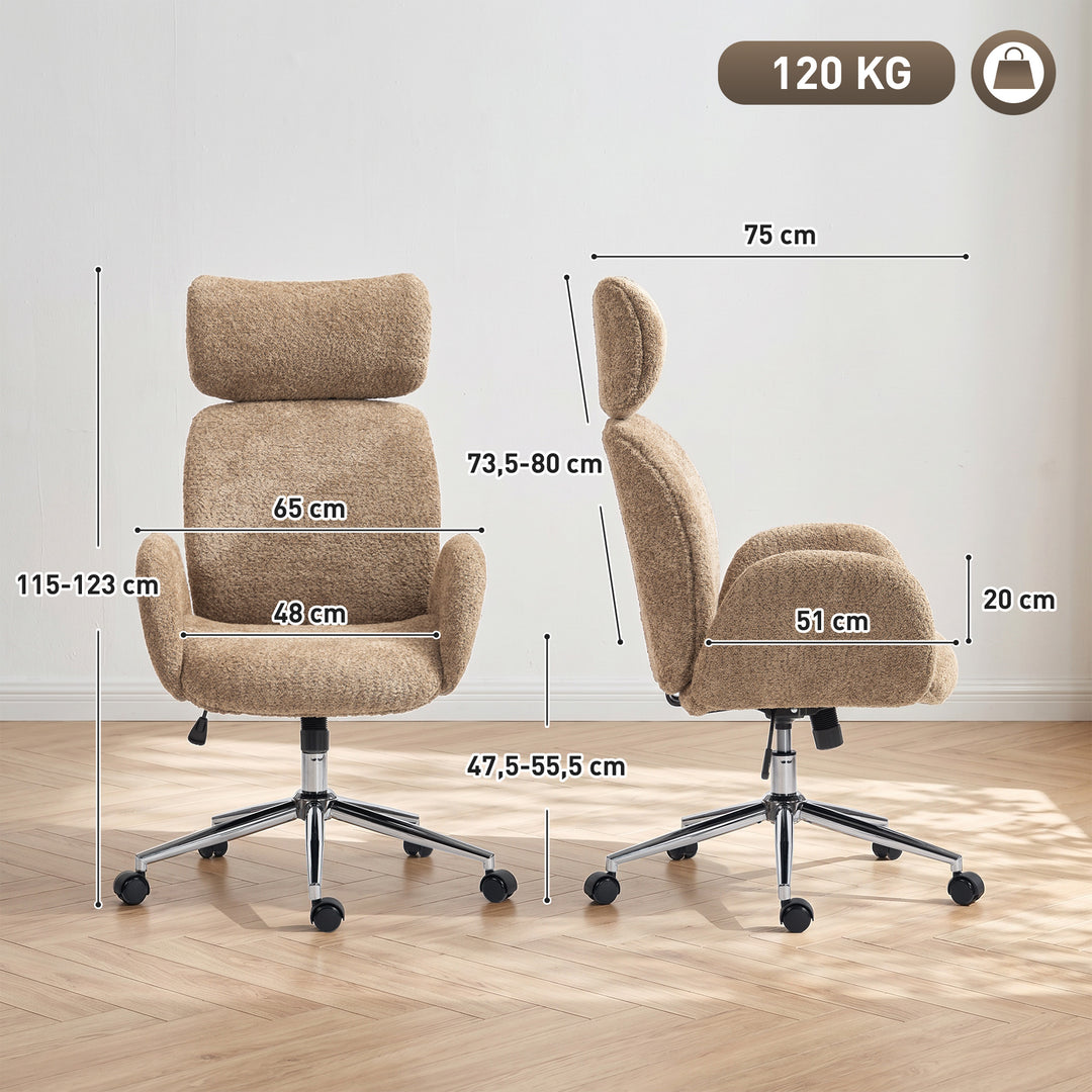 Kontorstol med justerbar nakkestøtte, ergonomisk skrivebordsstol, vippefunktion, højdejusterbar, brun