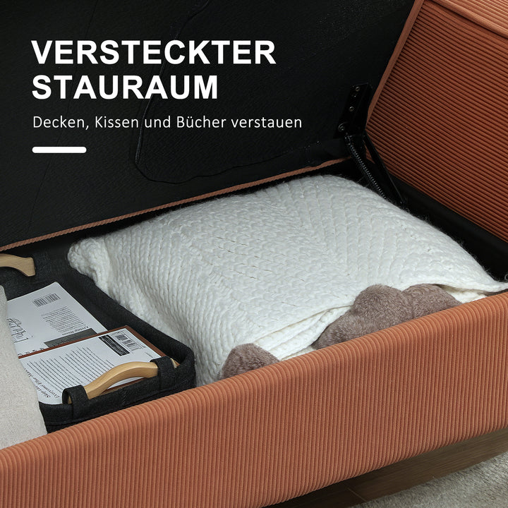To-personers sofa med opbevaring og massive træben, til stue, soveværelse, 117 x 63 x 79 cm, orange