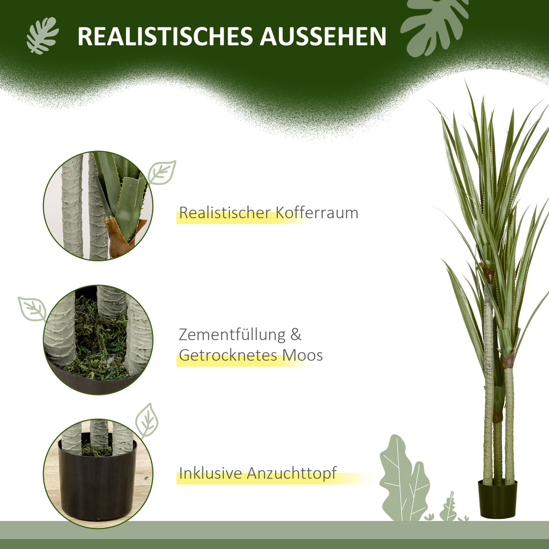 Stor kunstig yucca-plante, 190 cm, plastik, i potte, 17 x 17 x 190 cm, smaragdgrøn