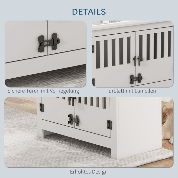 Forhøjet foderstation til store hunde, 2 rustfri stålskåle, opbevaringsplads, 35,5 x 60 x 30 cm, hvid