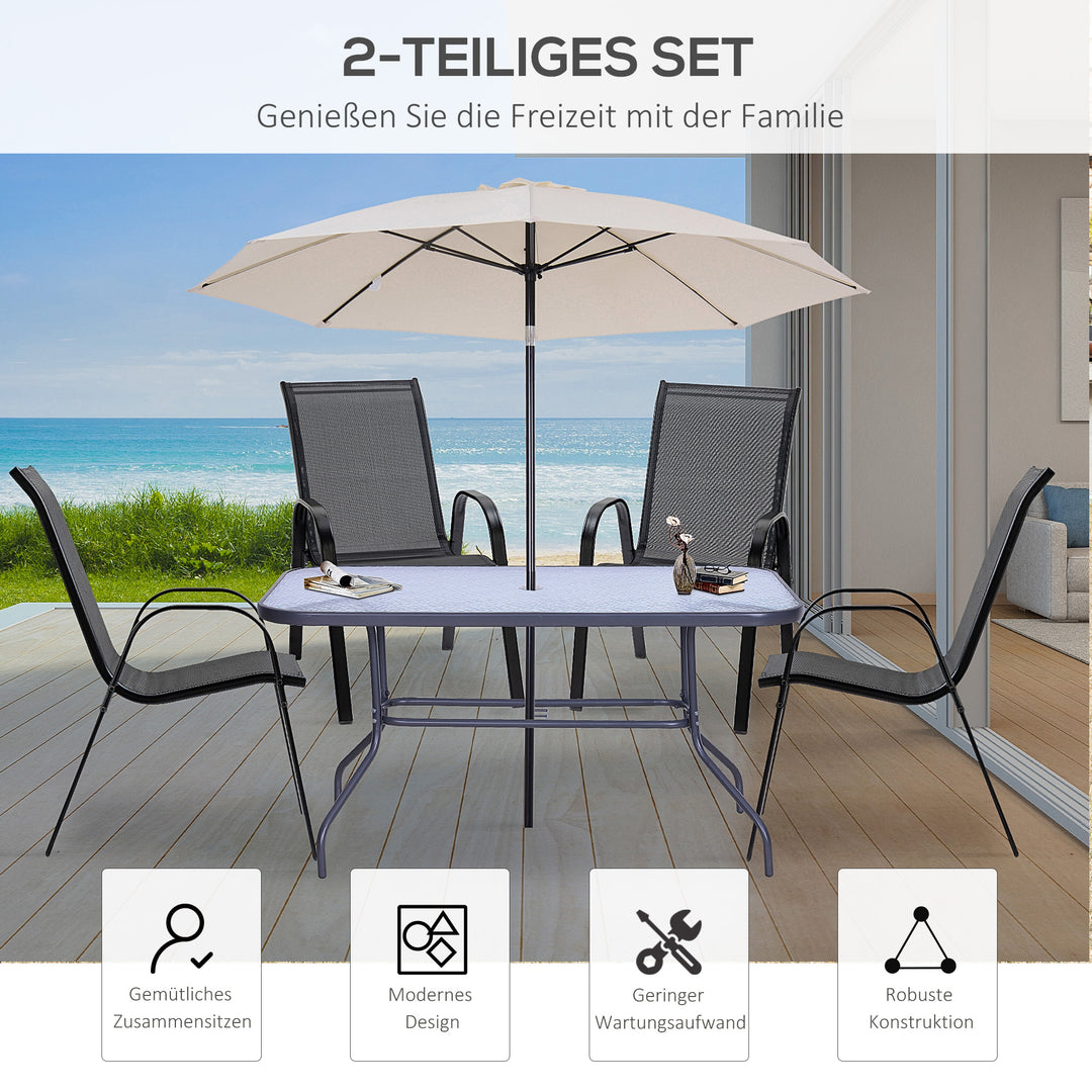 Havestol sæt med 2 vejrbestandige havestole stabelbar stol med armlæn stabelbar ryglæn terrassestol bæreevne op til 120 kg havemøbler til baghave, have, balkon sort