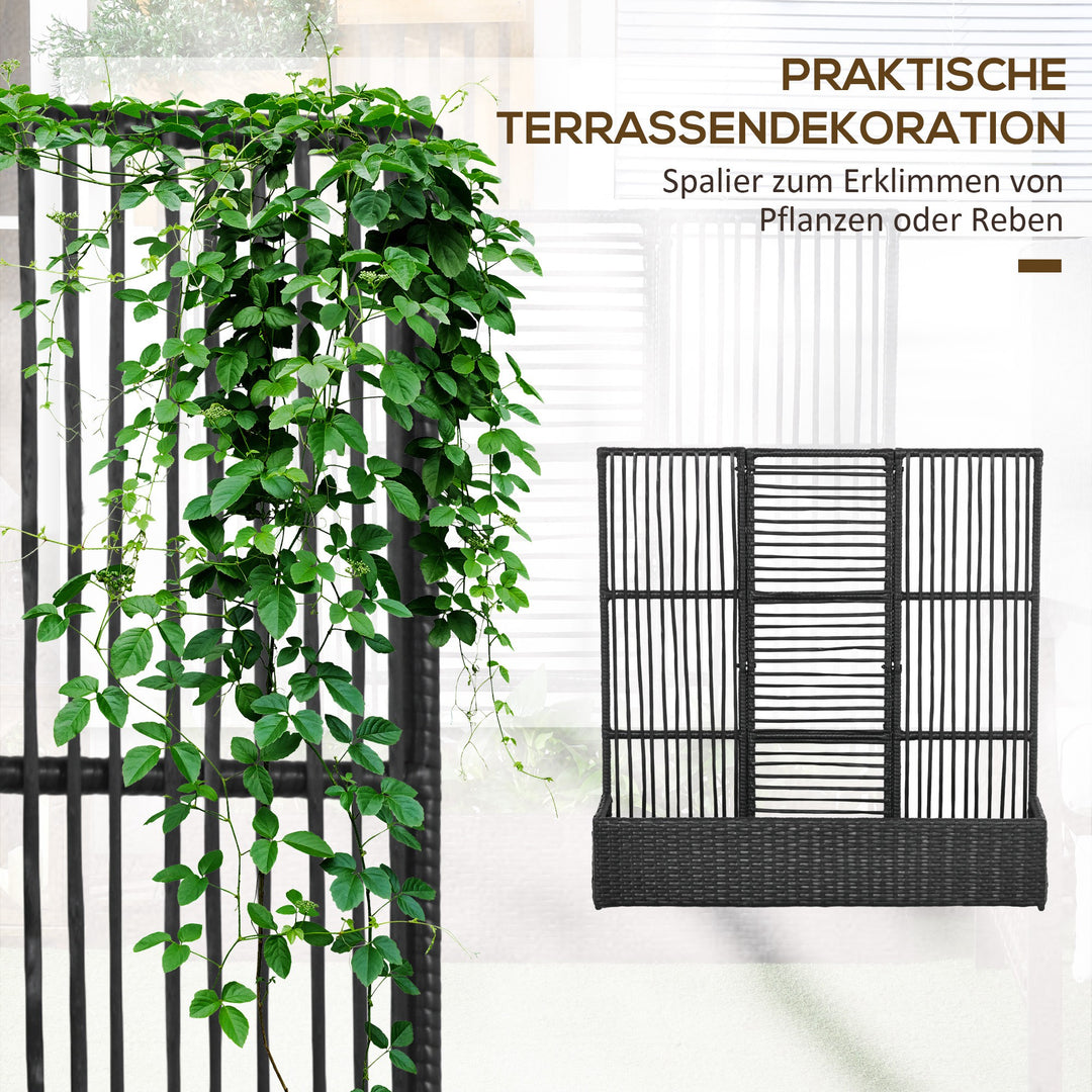 Blomsterkasse med espalier, vejrbestandig, polyrattan, 103 x 103 x 29 cm, sort