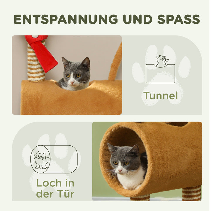 Kradsetræ 98 cm kattetårn i hjortedesign, med hule, legebold, jutestammer brune