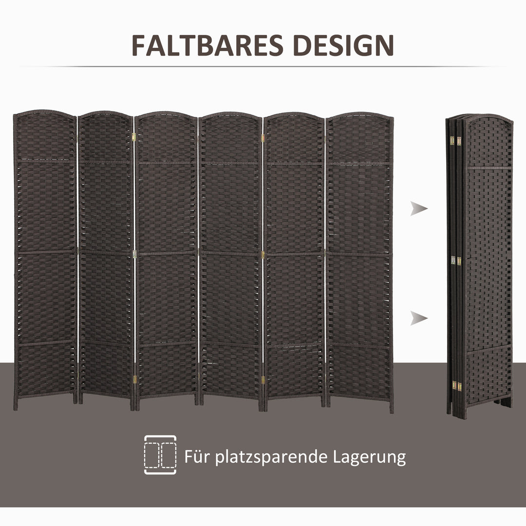 6-Panels rumdeler, foldbar skærm, skærm til stue, soveværelse, hjemmekontor, brun