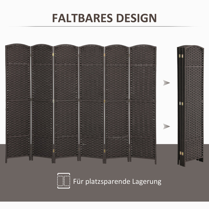 6-Panels rumdeler, foldbar skærm, skærm til stue, soveværelse, hjemmekontor, brun