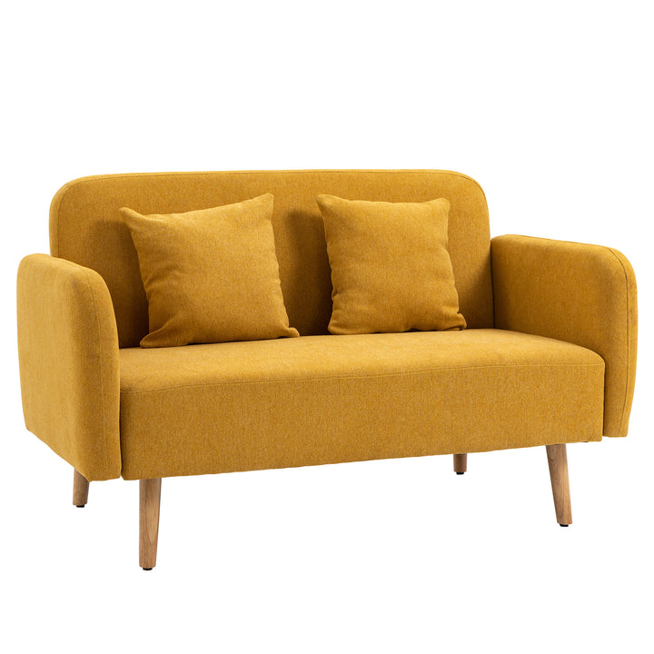 2-personers sofa med 2 puder, lille loveseat med fløjlstop, moderne polstret sofa til stue, soveværelse, lille værelse, gul, 130 x 70 x 80 cm