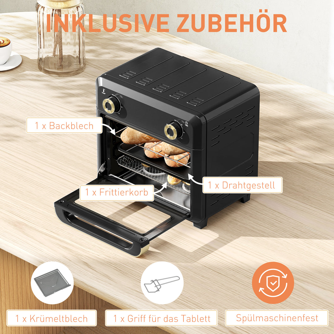 Miniovn med varmluft, airfryer, timer, indvendig belysning, 10L, sort