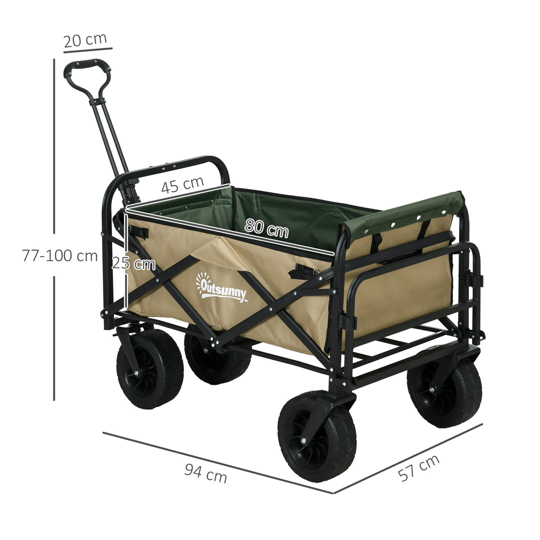 Foldbar sækkevogn, 110 l, op til 100 kg, teleskophåndtag, stålramme, 94 x 57 x 77-100 cm, khaki