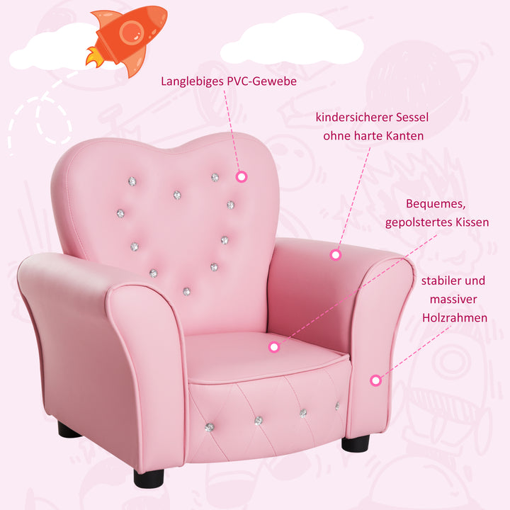 Børnesofa børnestol prinsesse minisofa børneværelsessofa hjerteformet pink l59 x b41,5 x h49 cm