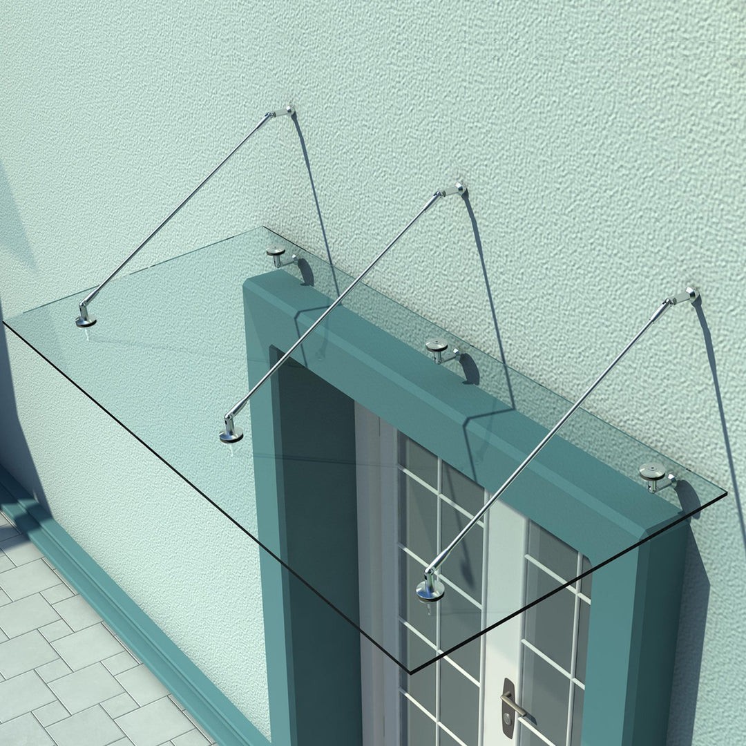 Baldakin glas baldakin dørbaldakin hærdet glas (esg) rustfrit stål klar glas (200x90cm) (l)