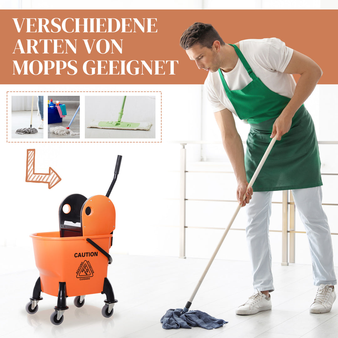 Rullespand til rengøring, moppespand, moppepresse, 26 l, plastik, orange