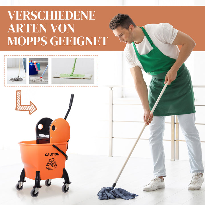 Rullespand til rengøring, moppespand, moppepresse, 26 l, plastik, orange