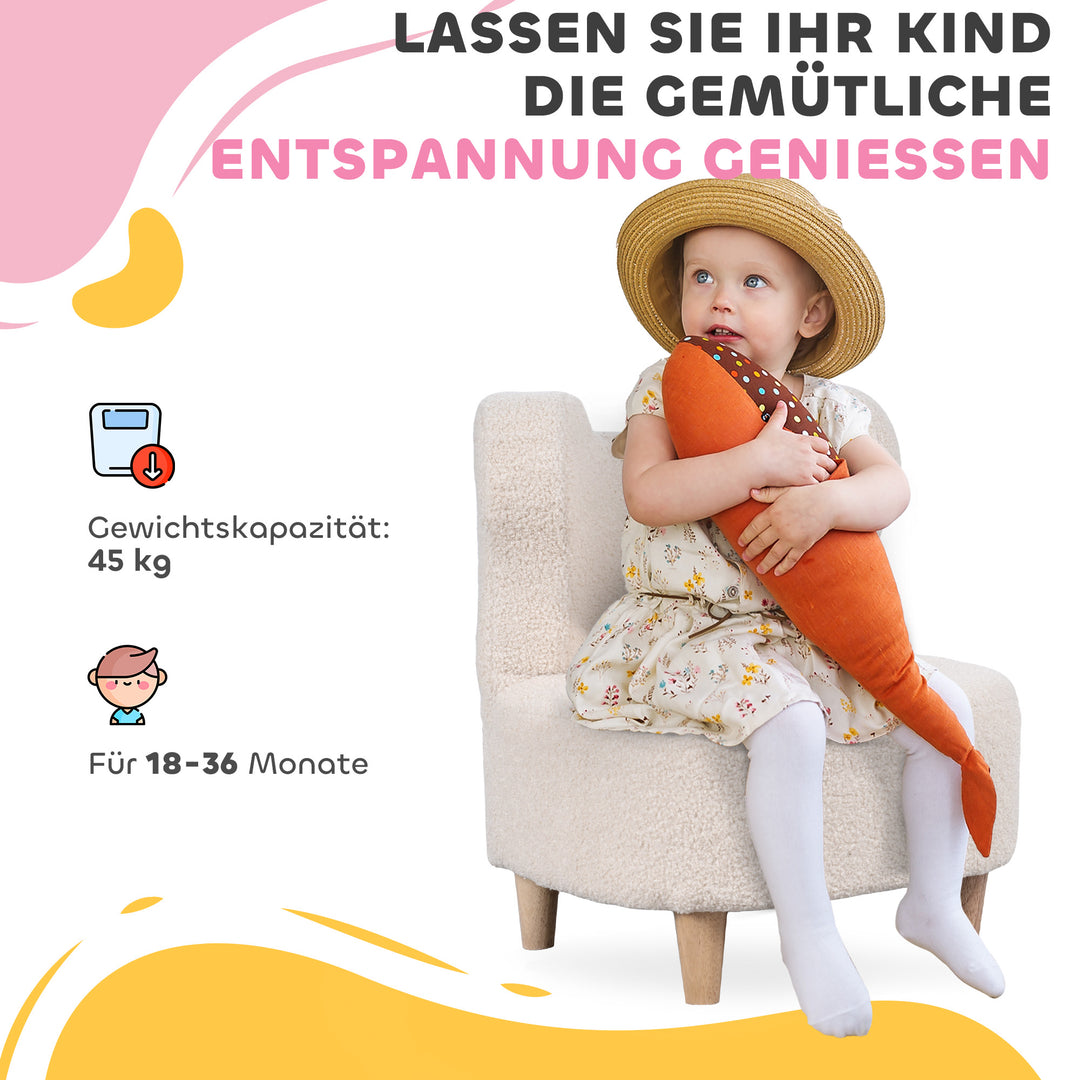 Børnelænestol, plyslænestol med bjørneører, fleecebetræk, skum, beige