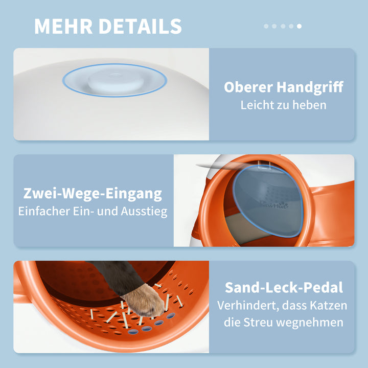 Kattebakke med låg og kattebakke, til katte op til 5 kg, 52 x 41 x 38 cm, hvid/orange