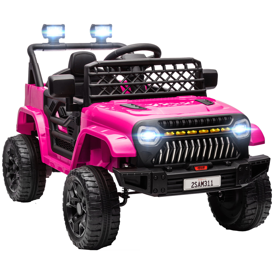 Børne elbil 12V med 2,4 GHz fjernbetjening, 2 motorer, horn, LED-lys, musik, til alderen 3-8, lyserød
