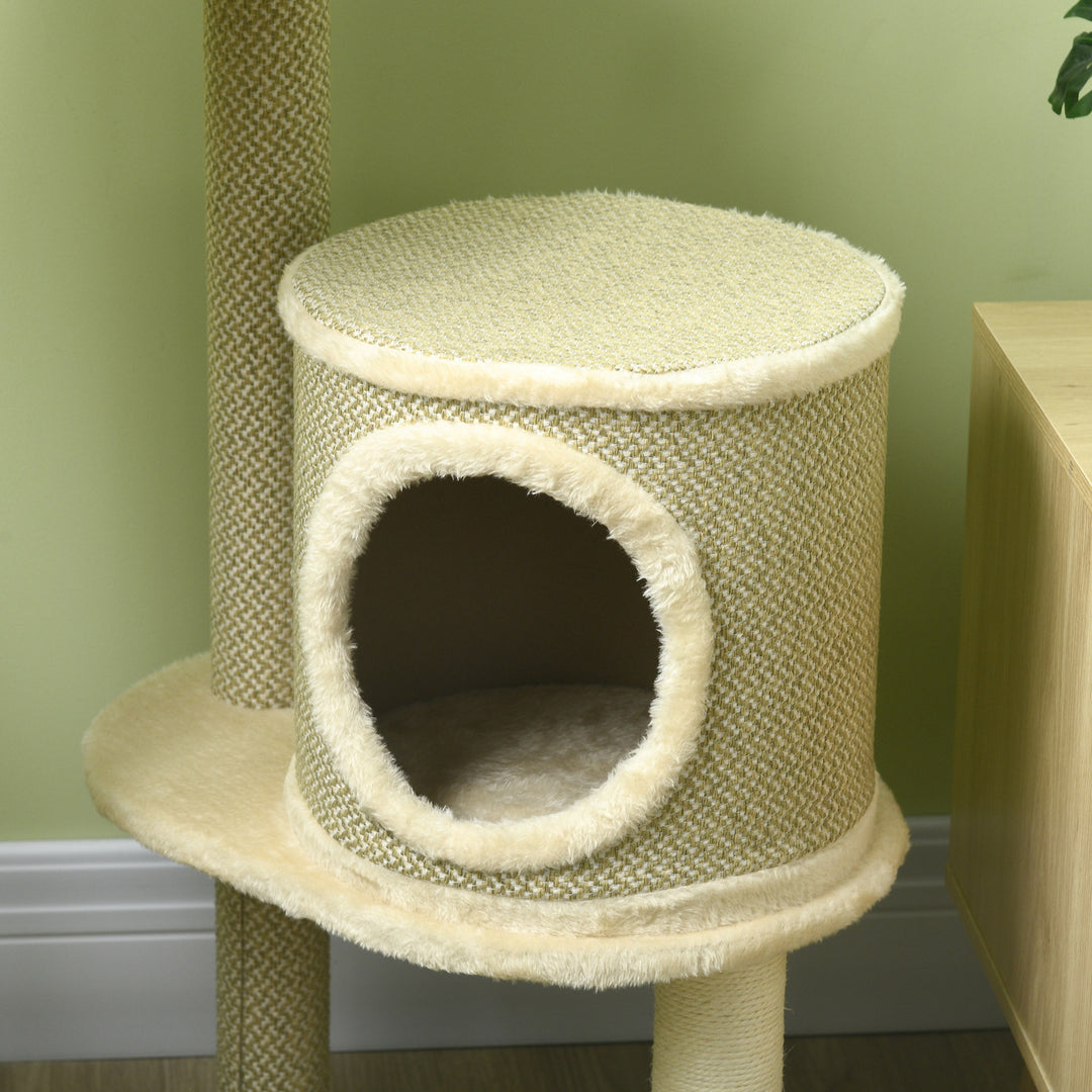Kradsetræ, 1 katteseng, 1 kattehule, 2 platforme, 124 cm x 59 cm x 40 cm + Beige