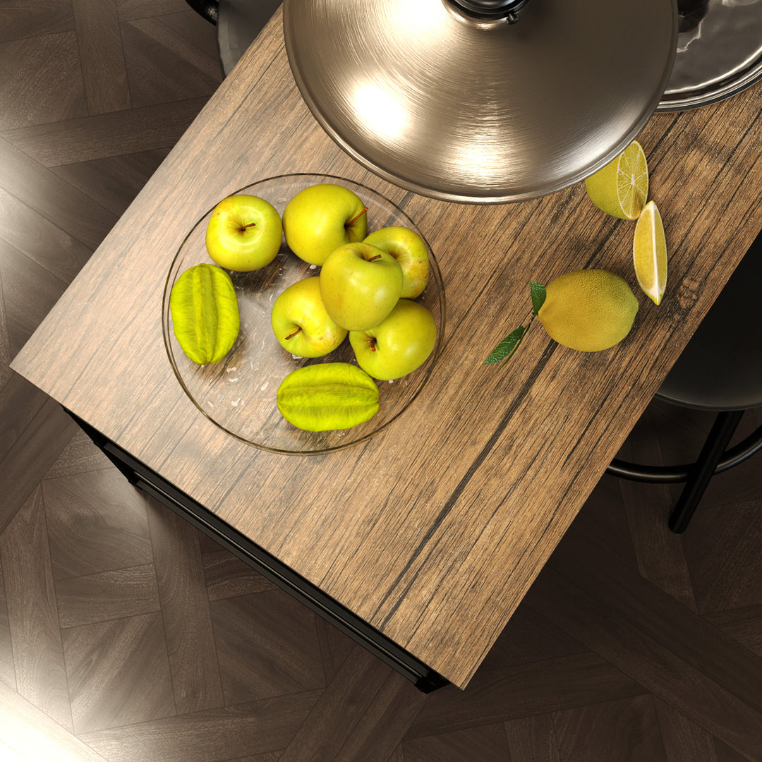 3-Delt spisebordssæt med barbord og 2 stole, lille køkkensæt med sidehylder, mdf, metal, sort