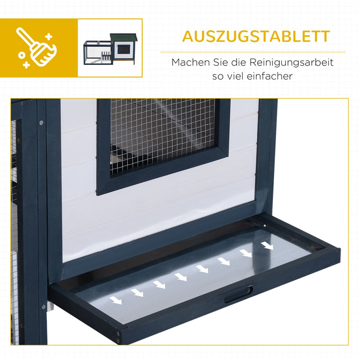 Smådyrsbur med udendørs indhegning, vejrbestandigt fyrretræ, grøn + hvid