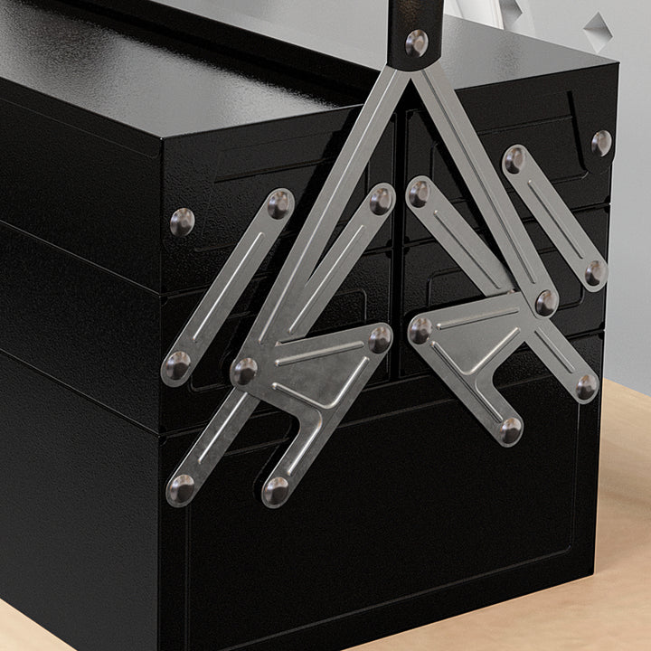 Værktøjskasse, værktøjskuffert med 3 niveauer, stål, 56l x 20b x 41h cm, sort