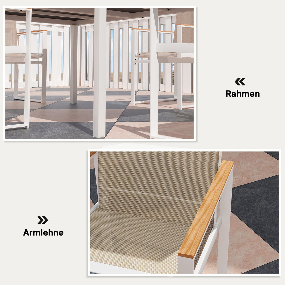 5-Delt spisebordssæt, udendørs bord i hærdet glas, 4 stole, vejrbestandig, stålramme, havemøbler, flerfarvet