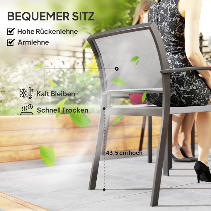 7-Delt spisebordssæt, 6 stole, 1 bord, stabelbart, let at rengøre, stålstel, havemøbelsæt, grå