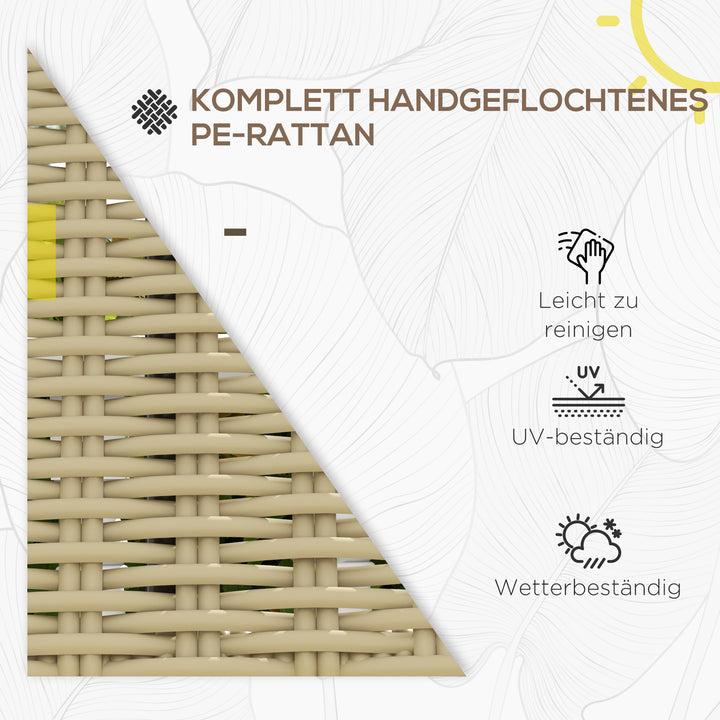 Udendørsbænk til 2 personer, kunstig rattan, rustfri metalramme, 132 x 66 x 80 cm, khaki