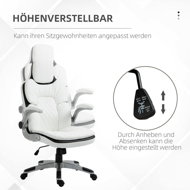 Ergonomisk kontorstol med foldbare armlæn, højdejusterbar kontorstol med vippefunktion, tykt polstret stol med justerbare polstrede armlæn 69 x 67 x 113-121 cm